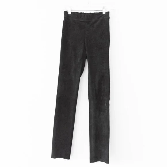 Joseph $1200 Slim Fit Suede Leggings 100% Lambskin with Stretch in Black - Picture 6 of 14